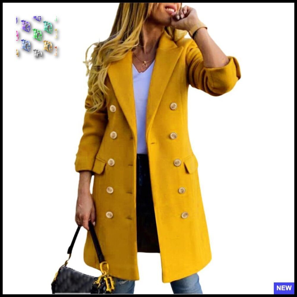 Wool Blend Trench Coat Classic Double Breasted Peacoat Midi Length Vintage